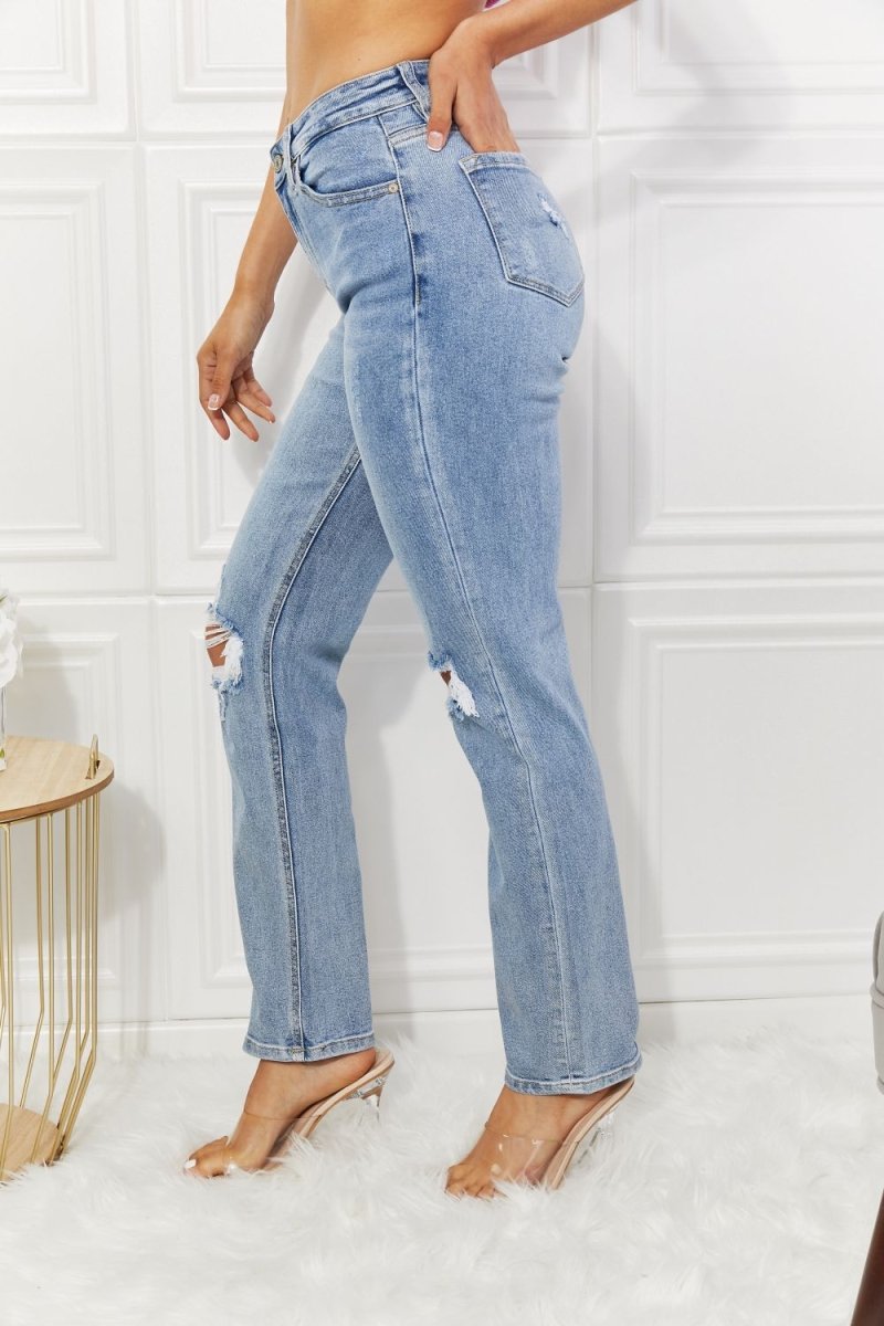 Kancan High Rise Distressed Slim Straight Jeans - Bottoms Sale